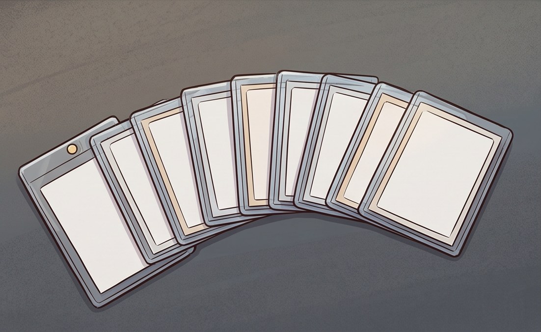 Cards sleeved and sorted before selling to a local shop